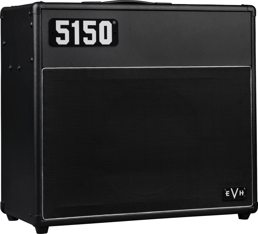 EVH 5150 Iconic Series 40W 1x12 guitar combo amp in black with a sleek design and control knobs visible.