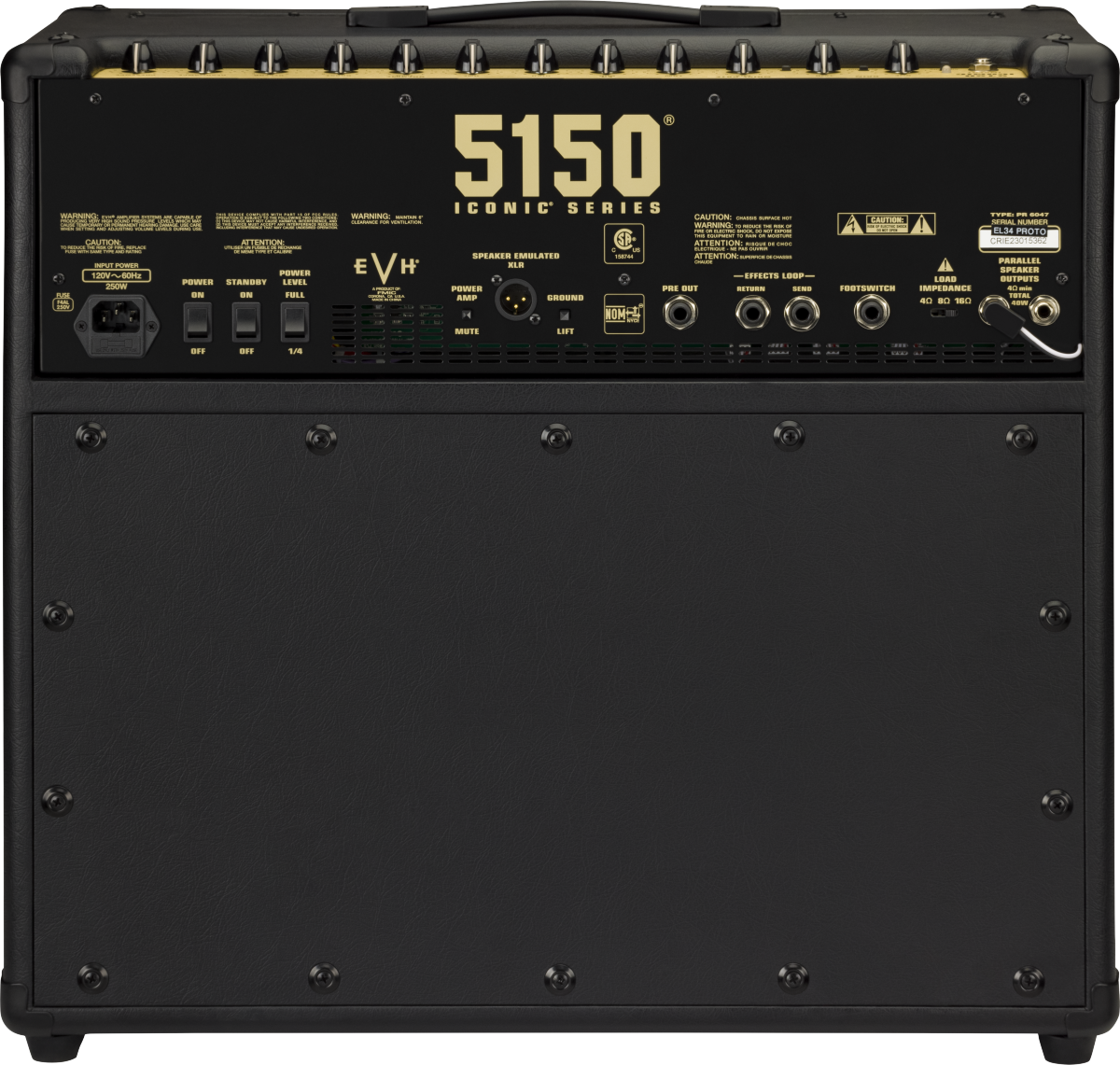 EVH 5150 Iconic Series 40W EL34 guitar combo amplifier in black with control knobs and speaker grille.