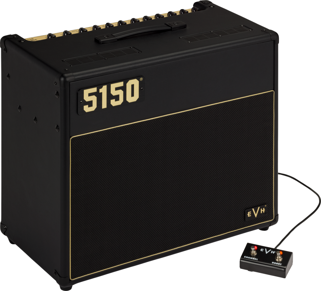 Black EVH 5150 Iconic Series 40W EL34 guitar combo amplifier with 1x12 speaker, designed for professional guitar sound.