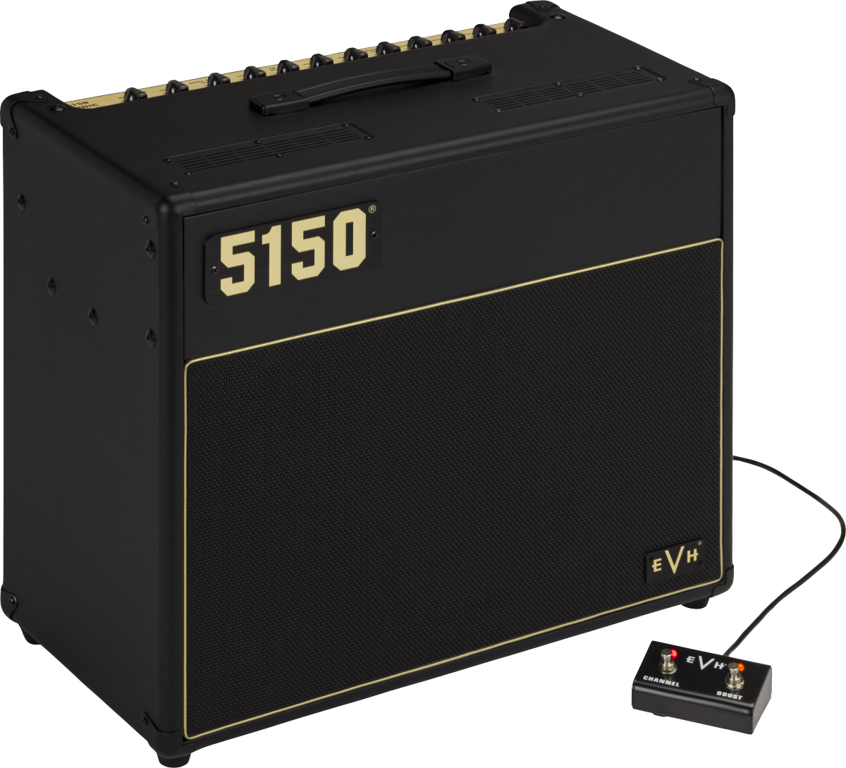 Black EVH 5150 Iconic Series 40W EL34 guitar combo amplifier with 1x12 speaker, designed for professional guitar sound.