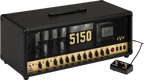 EVH 5150 Iconic Series 80W EL34 guitar amplifier head in black, showing control knobs and input jacks on the front panel.