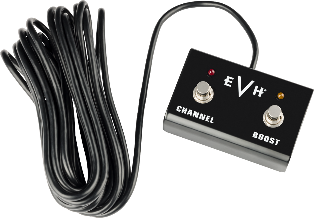 EVH 5150 Iconic Series 80W EL34 guitar amplifier head in black, showing control knobs and input jacks.