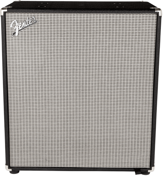 Fender Rumble 410 bass amplifier speaker cabinet with four speakers and sturdy black enclosure, ideal for bass guitar amplification.