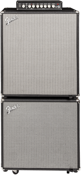Fender Rumble 410 bass amplifier speaker cabinet with four speakers and sturdy black enclosure, designed for powerful bass sound.