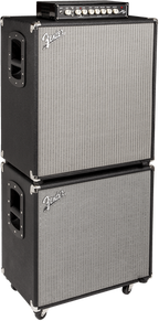 Fender Rumble 410 bass amplifier speaker cabinet with four speakers and rugged black exterior for professional bass sound.