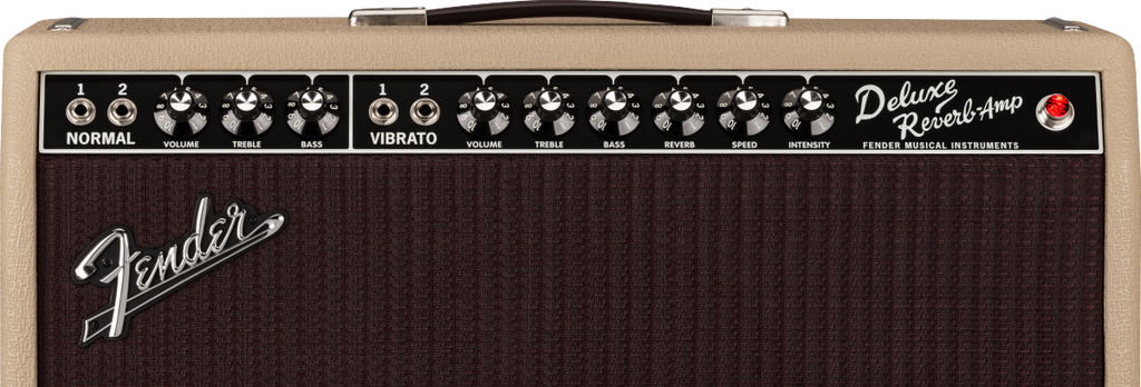 Fender Tone Master Deluxe Reverb blonde guitar amplifier with vintage-style control knobs and speaker grille.