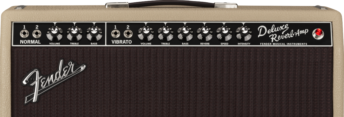Fender Tone Master Deluxe Reverb blonde guitar amplifier with vintage-style control knobs and speaker grille.