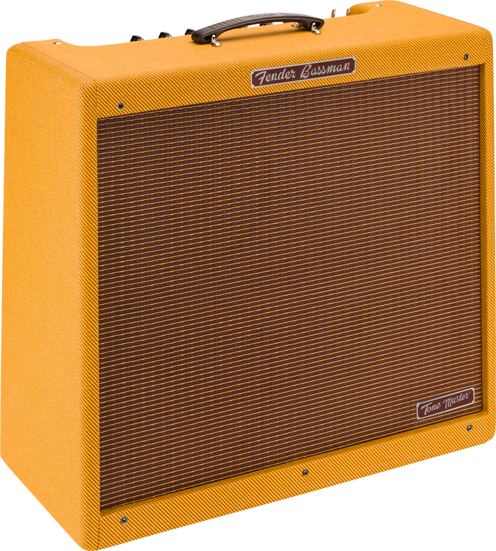 Fender Tone Master Bassman 200W electric guitar combo amplifier with four 10-inch speakers, black control panel, and vintage design