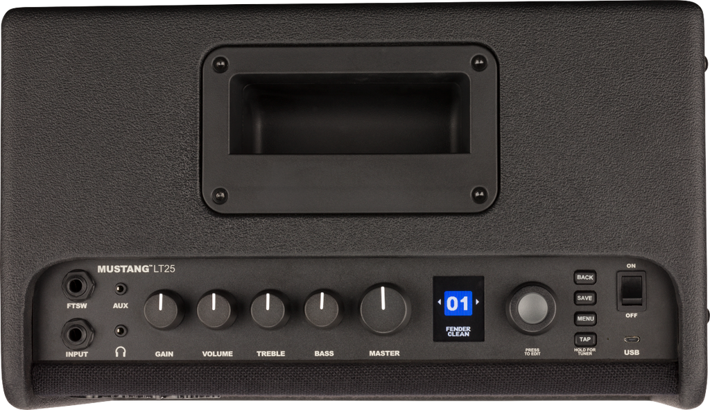 Fender Mustang LT25 25W guitar combo amplifier with 1x8" speaker and built-in effects, ideal for practice and performances.