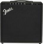 Fender Mustang LT50 50W modeling guitar amplifier with a 12-inch speaker, featuring control knobs and digital display.