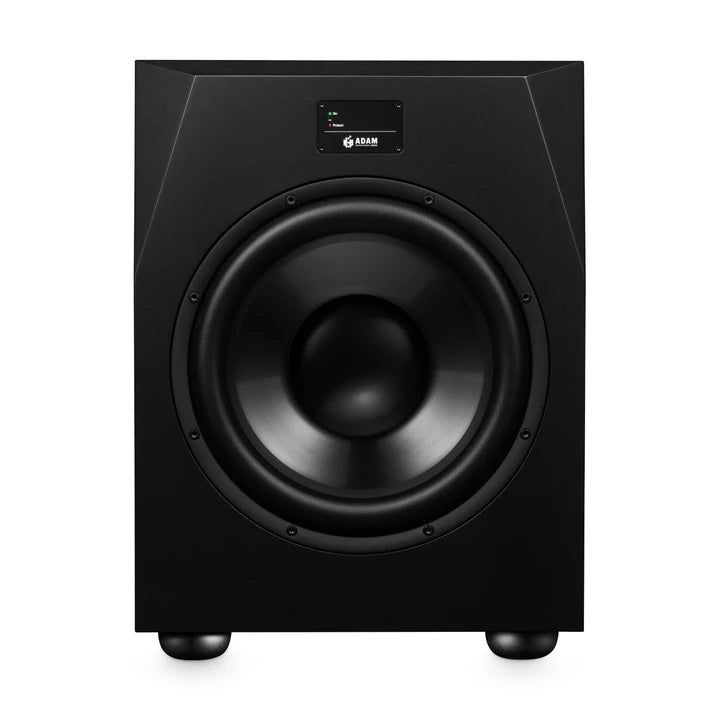 ADAM Audio Sub15 15-inch powered studio subwoofer showing a sleek black speaker with control panel on top for professional studio use.
