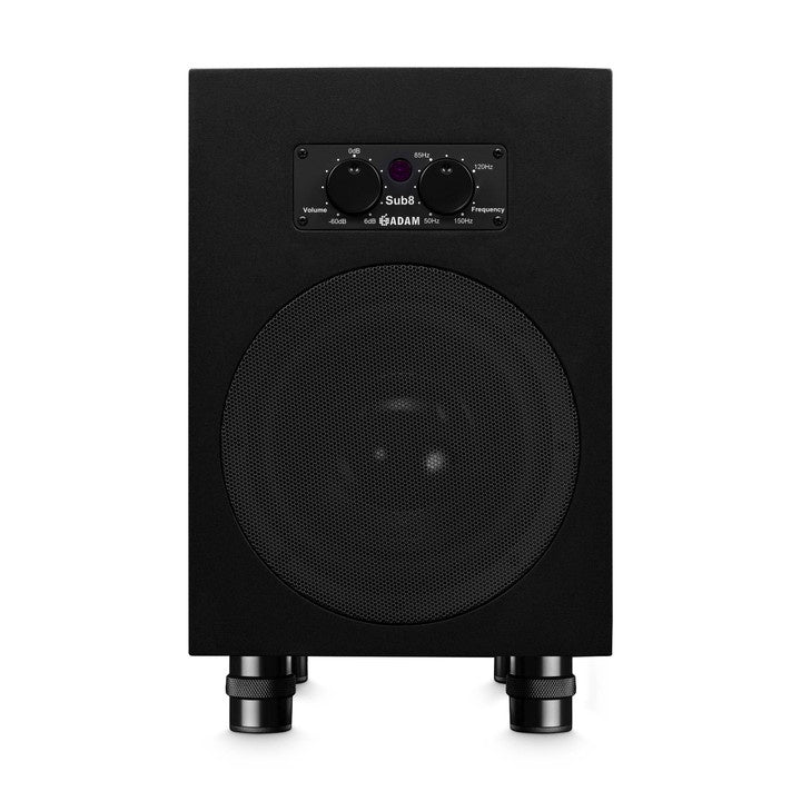 ADAM Audio Sub8 powered subwoofer with 8.5-inch driver and 160W amplification for studio monitor setups.