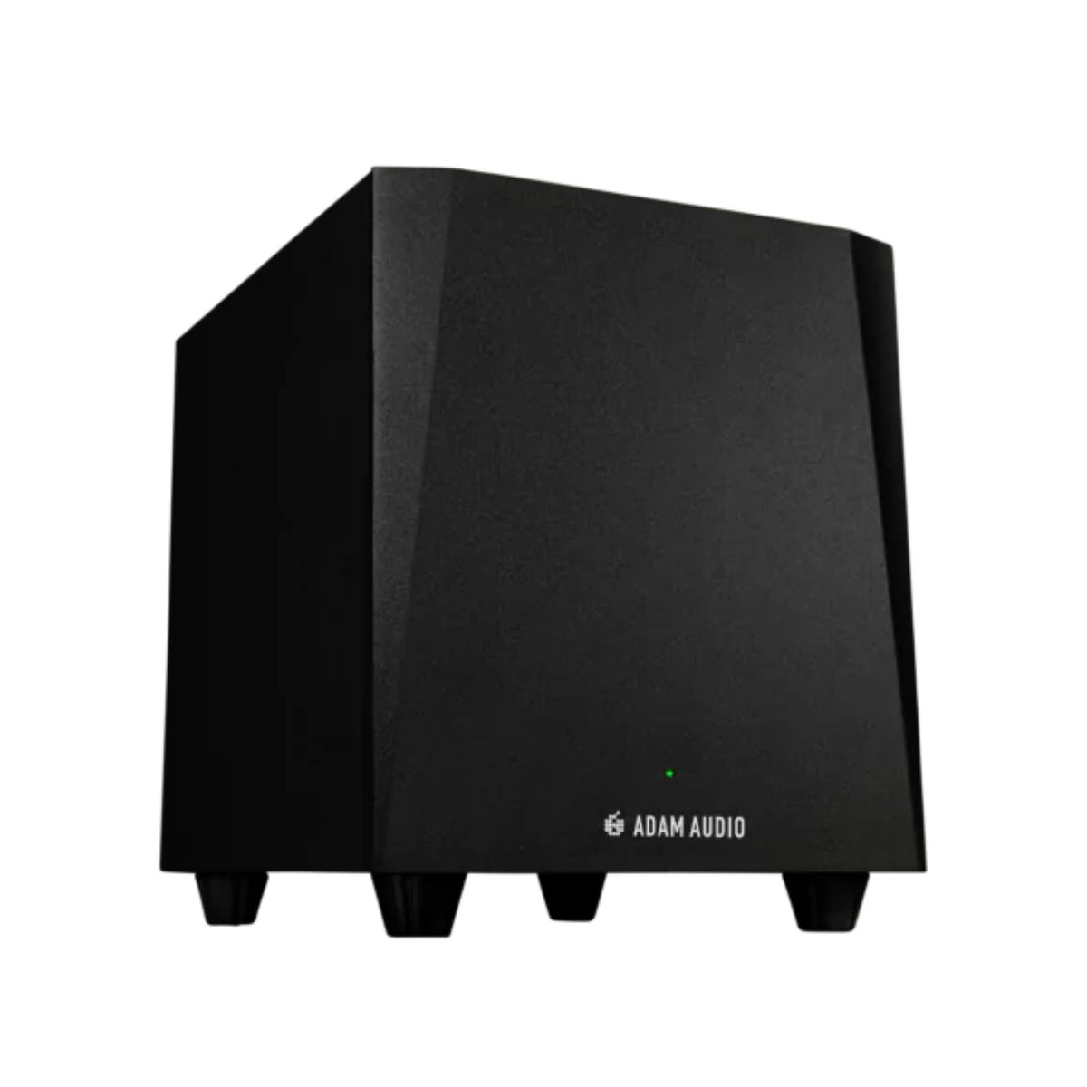ADAM Audio T10S 130W 10-inch powered studio subwoofer with sleek black cabinet and input controls, designed for professional audio monitoring.