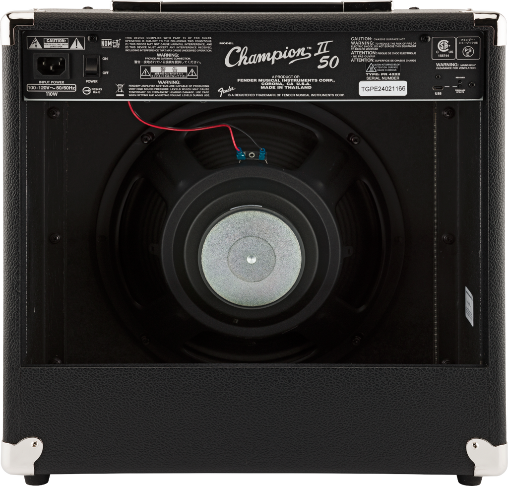 Fender Champion II 50 1x12" guitar combo amplifier with control knobs and speaker grille, designed for electric guitar players.