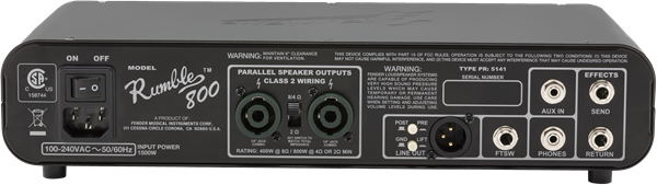 Fender Rumble 800 HD bass amplifier head with control knobs and display, designed for professional bass guitar amplification.
