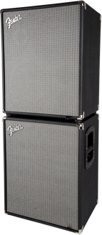 Fender Rumble 210 bass amplifier cabinet with two 10-inch speakers and black finish for electric bass guitar.