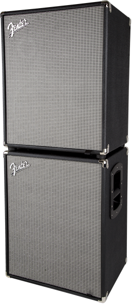 Fender Rumble 210 bass amplifier cabinet with two 10-inch speakers and black finish for electric bass guitar.