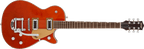 Gretsch G5230T E.Matic Jet FT electric guitar with orange stain finish, Bigsby tremolo, S-Cut body, and classic design.