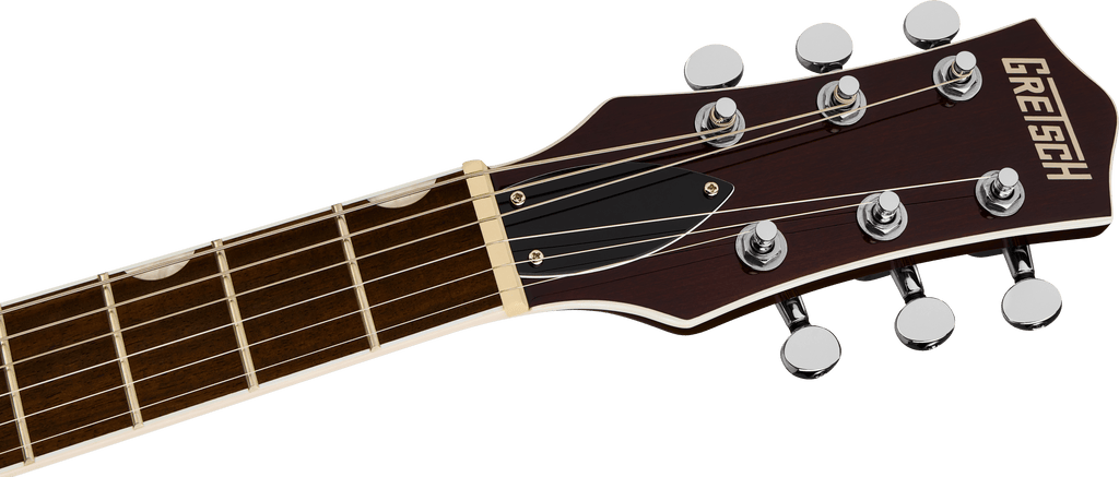 Gretsch G5230T E.Matic Jet FT electric guitar with orange stain finish, S-Cut body, Bigsby tailpiece, and chrome hardware.