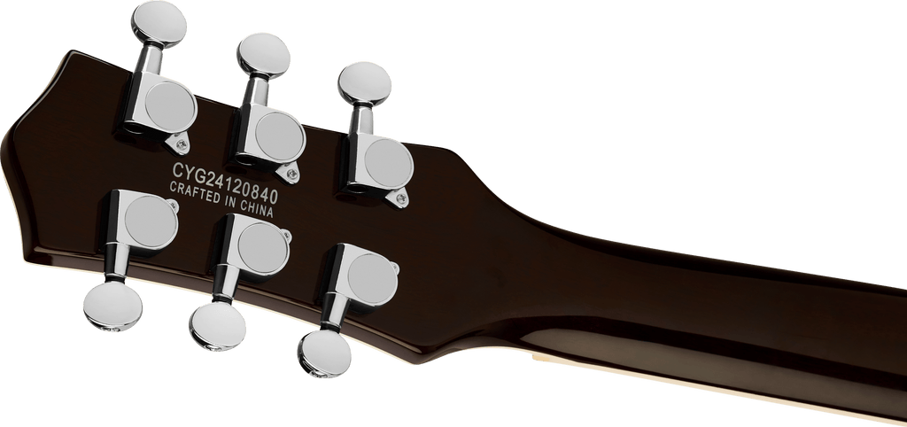 Gretsch G5230T E.Matic Jet FT electric guitar in orange stain with Bigsby S-Cut and LRL FB, showcasing its vibrant finish and hardware
