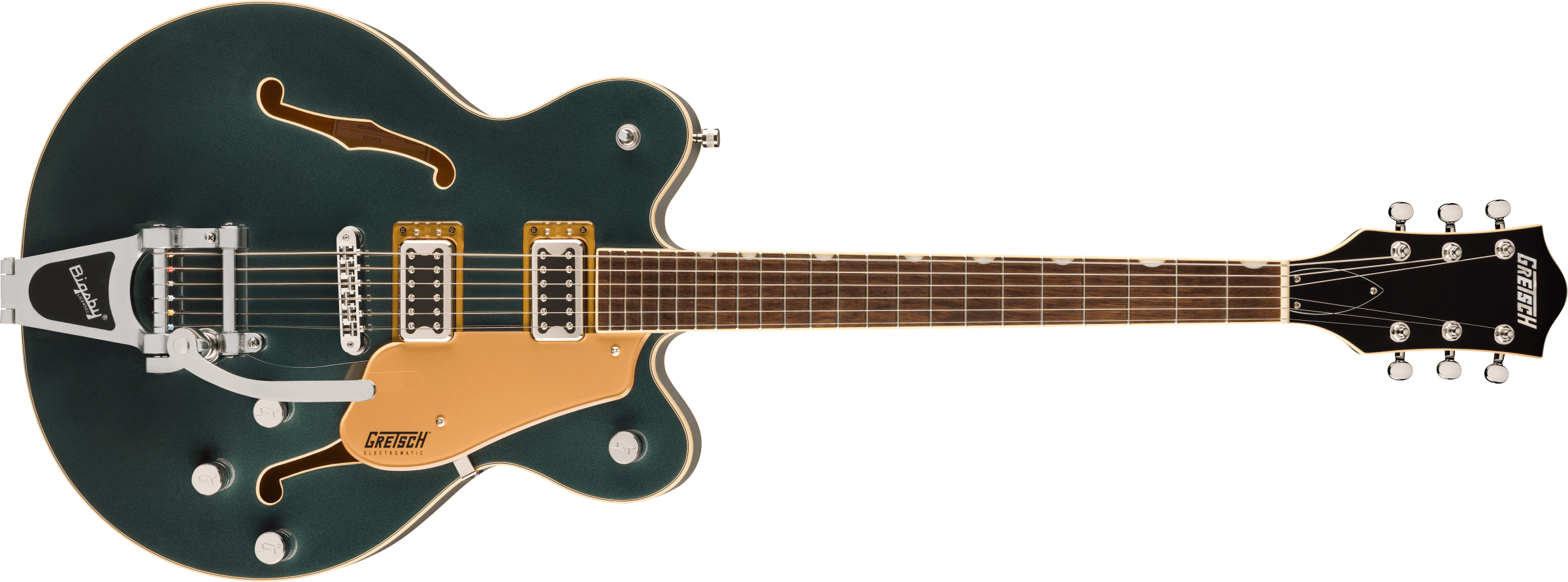 Gretsch G5622T Electromatic Center Block Double Cut electric guitar in Cadillac Green with Bigsby vibrato system.