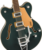 Gretsch G5622T Electromatic Cadillac Green electric guitar with double cutaway body and Bigsby tremolo system.