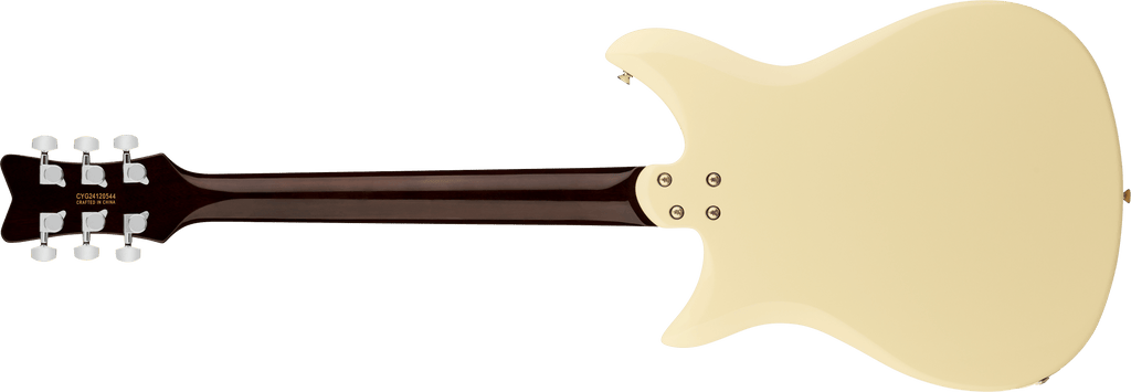 Gretsch Electromatic CVT double-cut electric guitar with vintage white finish and wraparound laurel fingerboard.