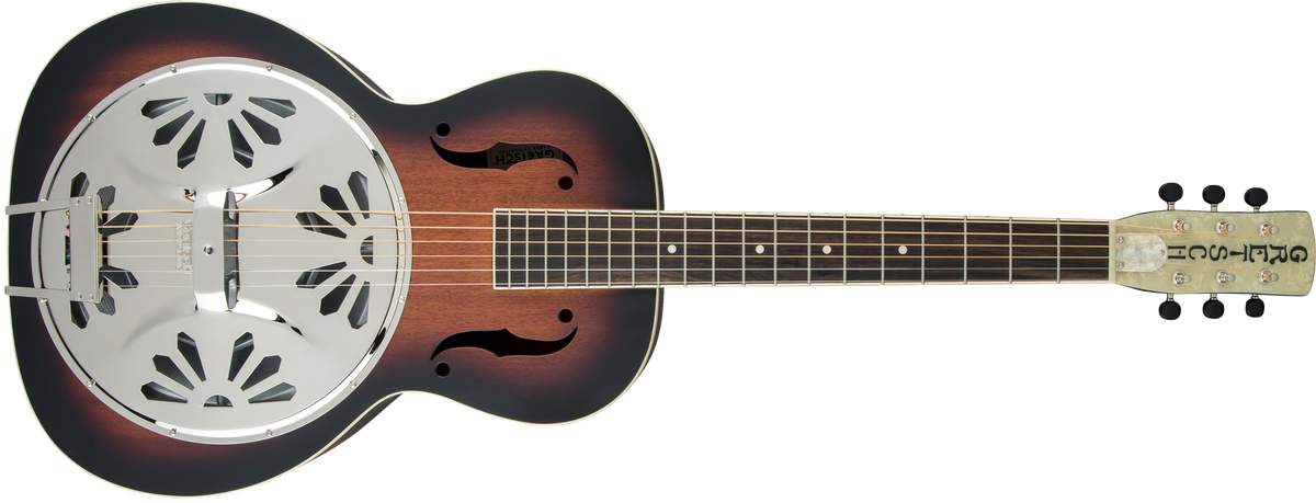 Gretsch G9220 Bobtail round neck resonator guitar in 2-color sunburst finish, showcasing its folk and bluegrass instrument design.