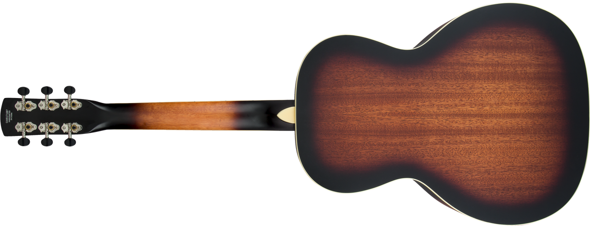 Gretsch G9220 Bobtail round neck resonator guitar in two-tone sunburst finish, designed for folk and bluegrass music.