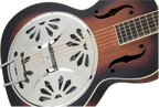 Gretsch G9220 Bobtail round neck resonator guitar in two-tone sunburst finish, showcasing its vintage folk and bluegrass style.