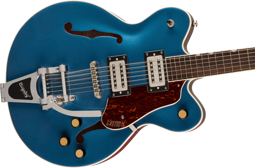 Gretsch G2622T Streamliner Center Block electric guitar in Dark Denim finish with dual humbucker pickups and chrome hardware.