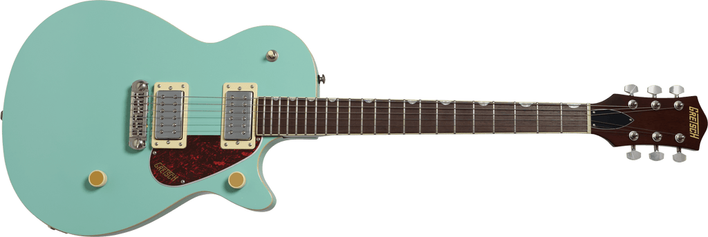 Gretsch Streamliner Jet Club single-cut electric guitar with mint metallic finish, wraparound bridge, and laurel fretboard.