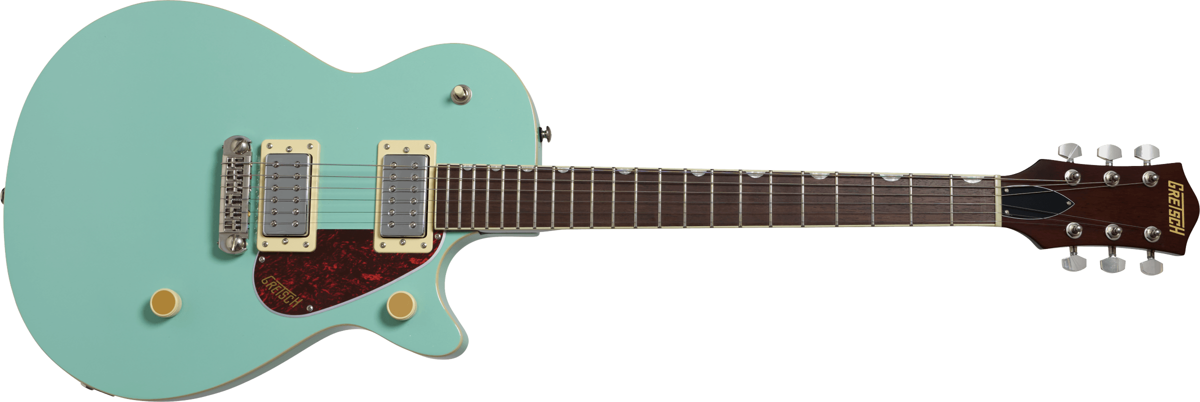 Gretsch Streamliner Jet Club single-cut electric guitar with mint metallic finish, wraparound bridge, and laurel fretboard.