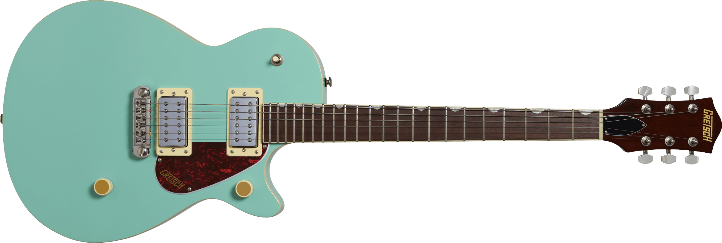 Gretsch Streamliner Jet Club electric guitar with mint metallic finish, single-cut design, wraparound bridge, and laurel fretboard.