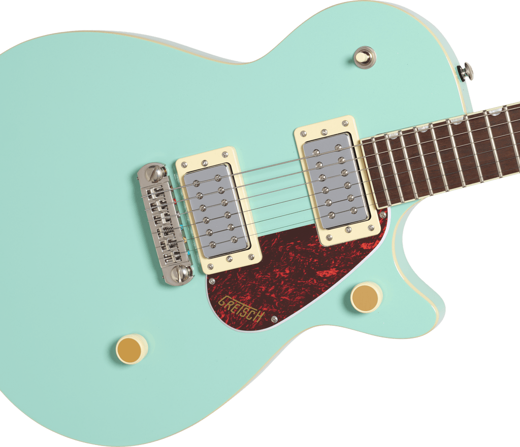 Gretsch Streamliner Jet Club electric guitar in mint metallic with single-cut design, wraparound bridge, and laurel fretboard.