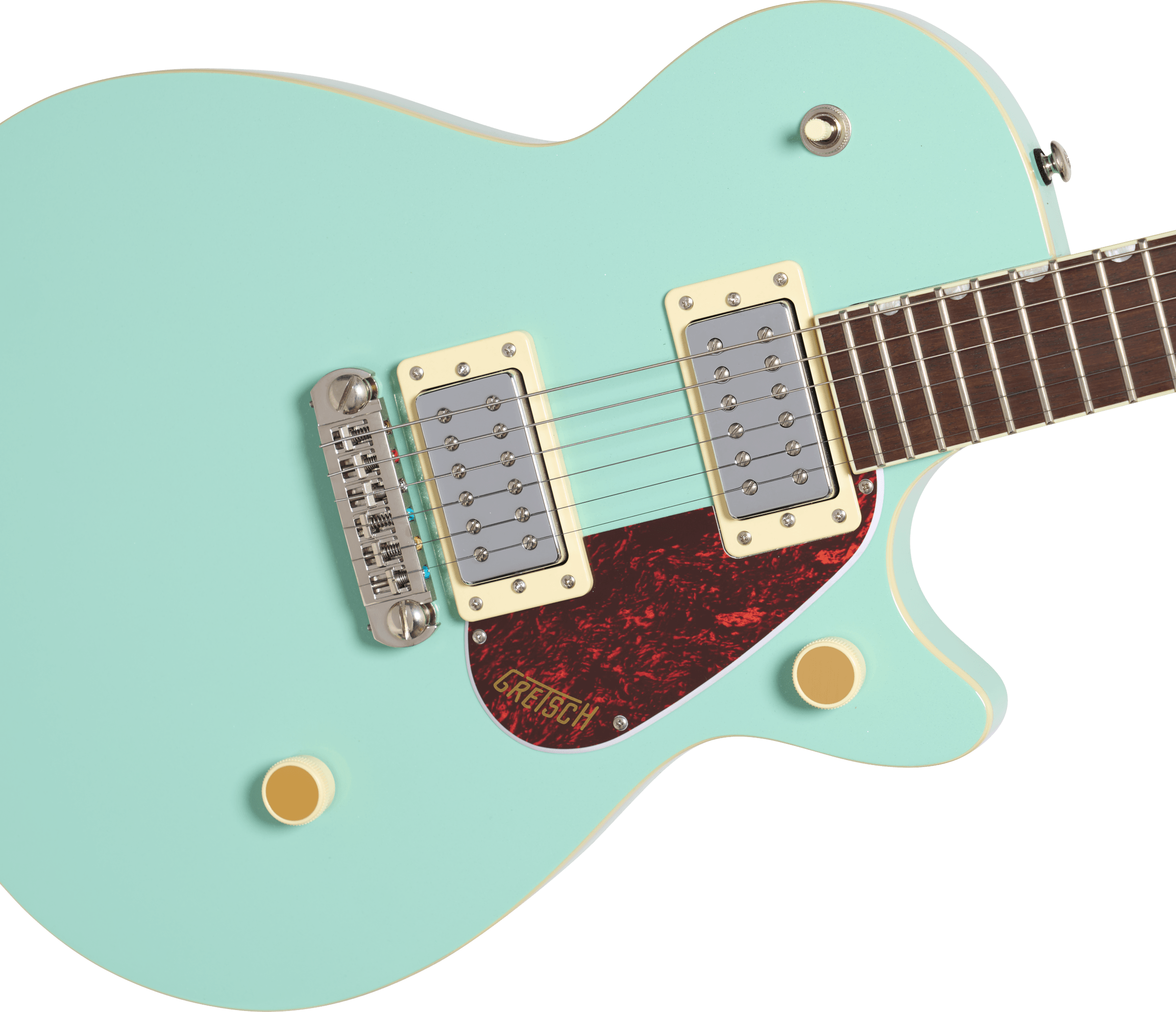 Gretsch Streamliner Jet Club electric guitar in mint metallic with single-cut design, wraparound bridge, and laurel fretboard.