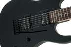 Jackson JS Dinky JS11 electric guitar with amaranth fretboard in glossy black finish, showcasing its sleek body and hardware details.