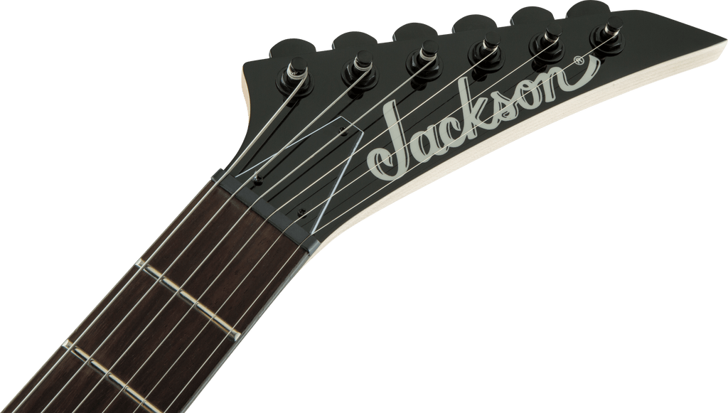 Jackson JS Dinky JS11 electric guitar with amaranth fretboard in gloss black, showcasing its sleek body and modern design.