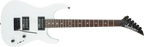 Jackson JS11 Dinky electric guitar in snow white with a sleek body and six strings, designed for versatile playing.