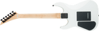 Jackson JS11 Dinky electric guitar in snow white with a sleek body and six strings, showcasing its modern design and hardware.