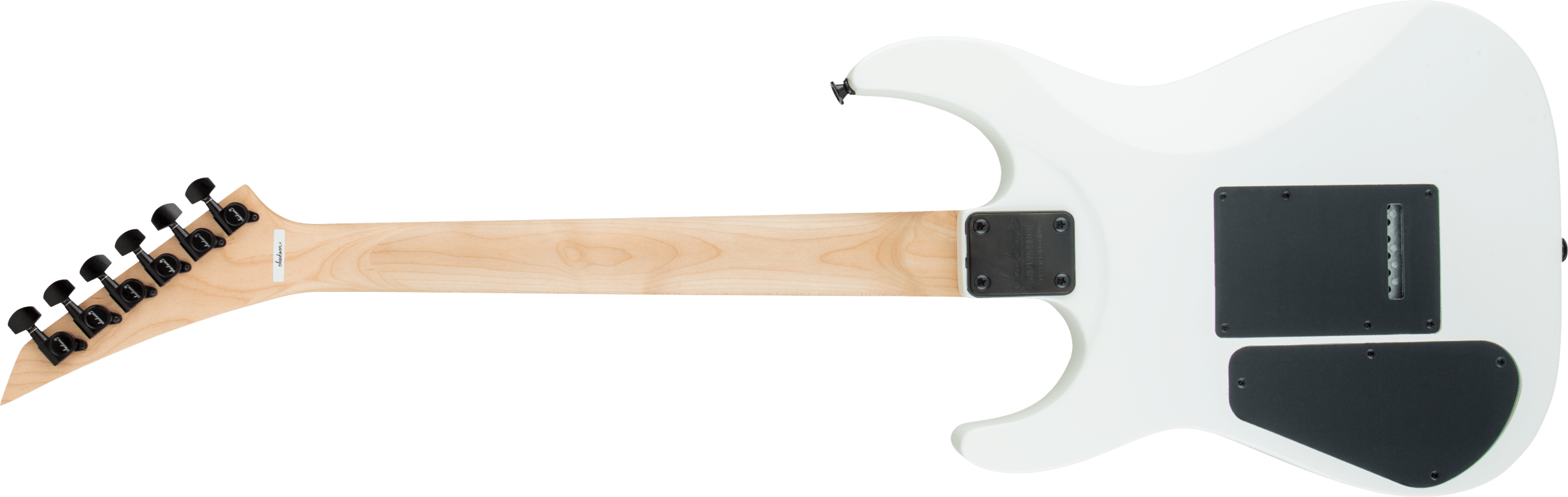 Jackson JS11 Dinky electric guitar in snow white with a sleek body and six strings, showcasing its modern design and hardware.