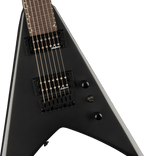 Jackson JS Series King V JS22-7 KV HT electric guitar in satin black with dual humbucking pickups and sleek V-shaped body.