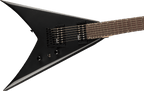 Jackson JS22-7 King V electric guitar in satin black with sleek body and dual humbucking pickups.