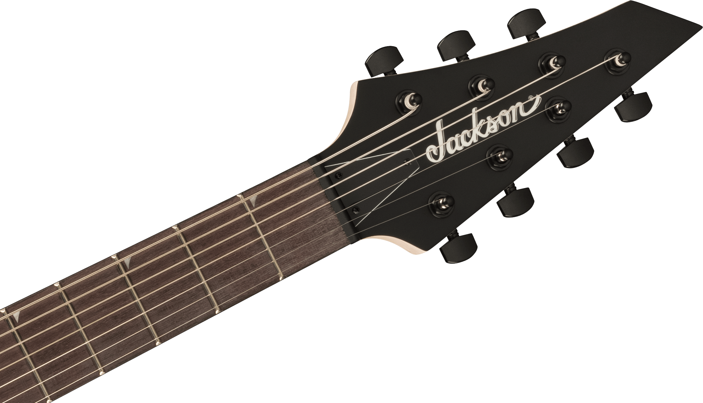 Jackson JS Series King V JS22-7 KV HT electric guitar in satin black with pointed V-shaped body and dual humbucker pickups.