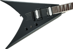 Jackson JS32T King V electric guitar with amaranth fingerboard in glossy black finish, showcasing its sleek body and modern design.