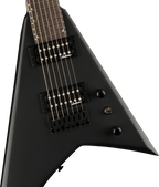 Jackson JS Rhoads JS22-7 RR HT satin black electric guitar with sleek body and six strings, displayed against a neutral background.