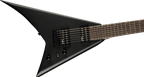 Jackson JS Rhoads JS22-7 RR HT satin black electric guitar with sleek body and pointed headstock, designed for metal and rock music.