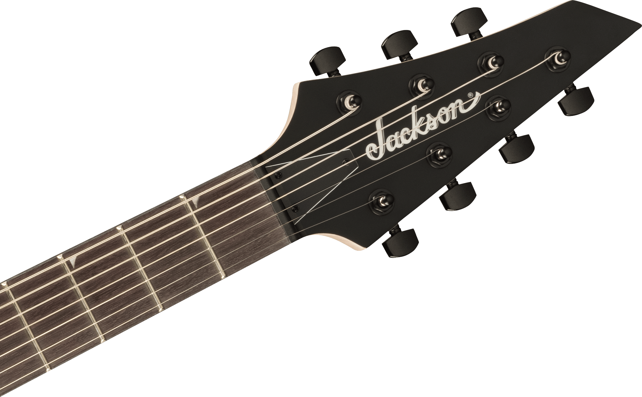 Jackson JS Rhoads JS22-7 RR HT satin black electric guitar with pointed body and dual humbucker pickups.