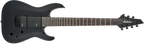Jackson JS22-7 Dinky 7-string electric guitar with glossy black finish and amaranth fingerboard, showcasing its sleek, modern design.