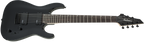 Jackson JS22-7 Dinky 7-string electric guitar with gloss black finish and amaranth fingerboard, showcasing its sleek body and hardware.